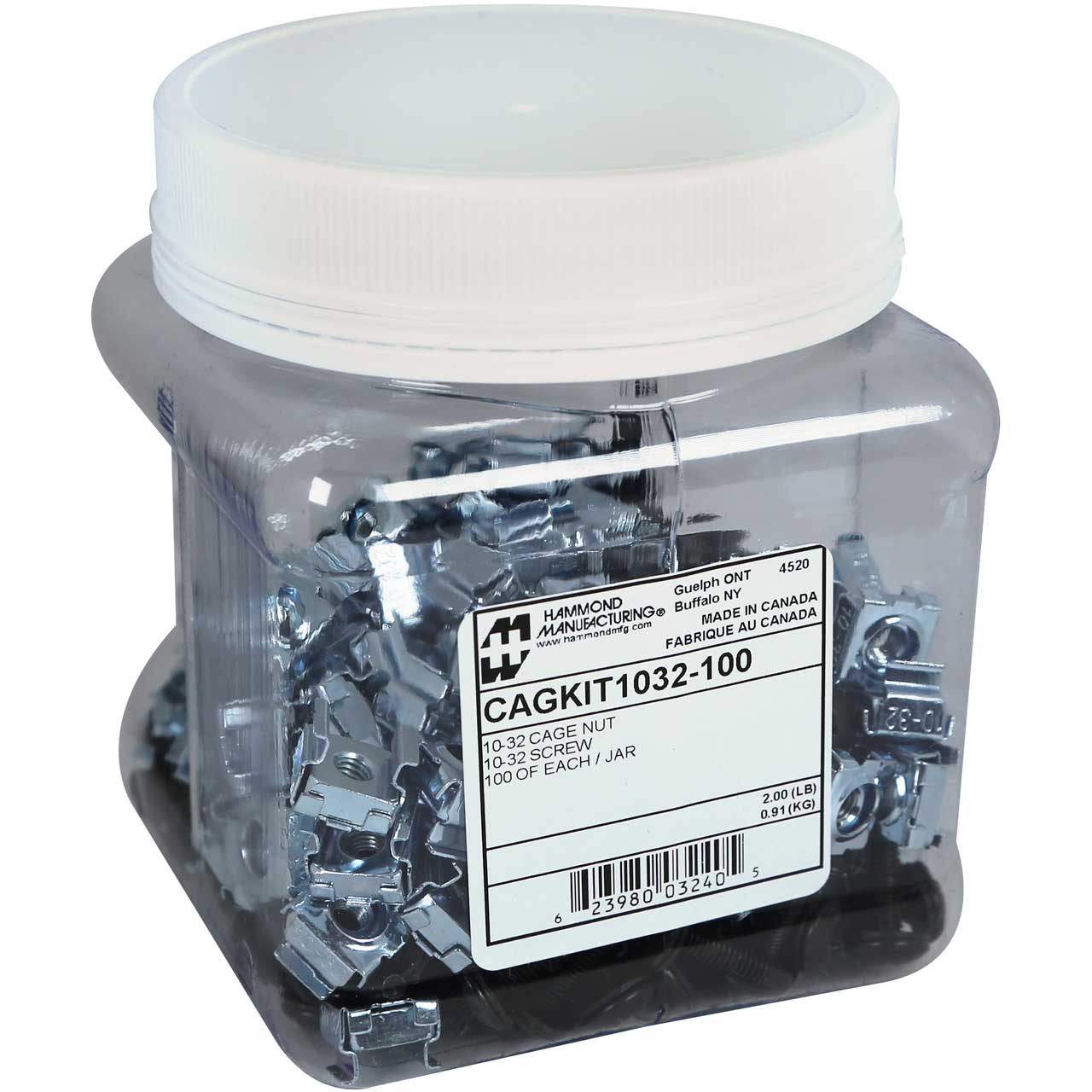 Hammond CAGKIT1032-100 10-32 Cage Nuts & Screws for Square Hole Punched Rackrails - 100/Pack CAGKIT1032-100