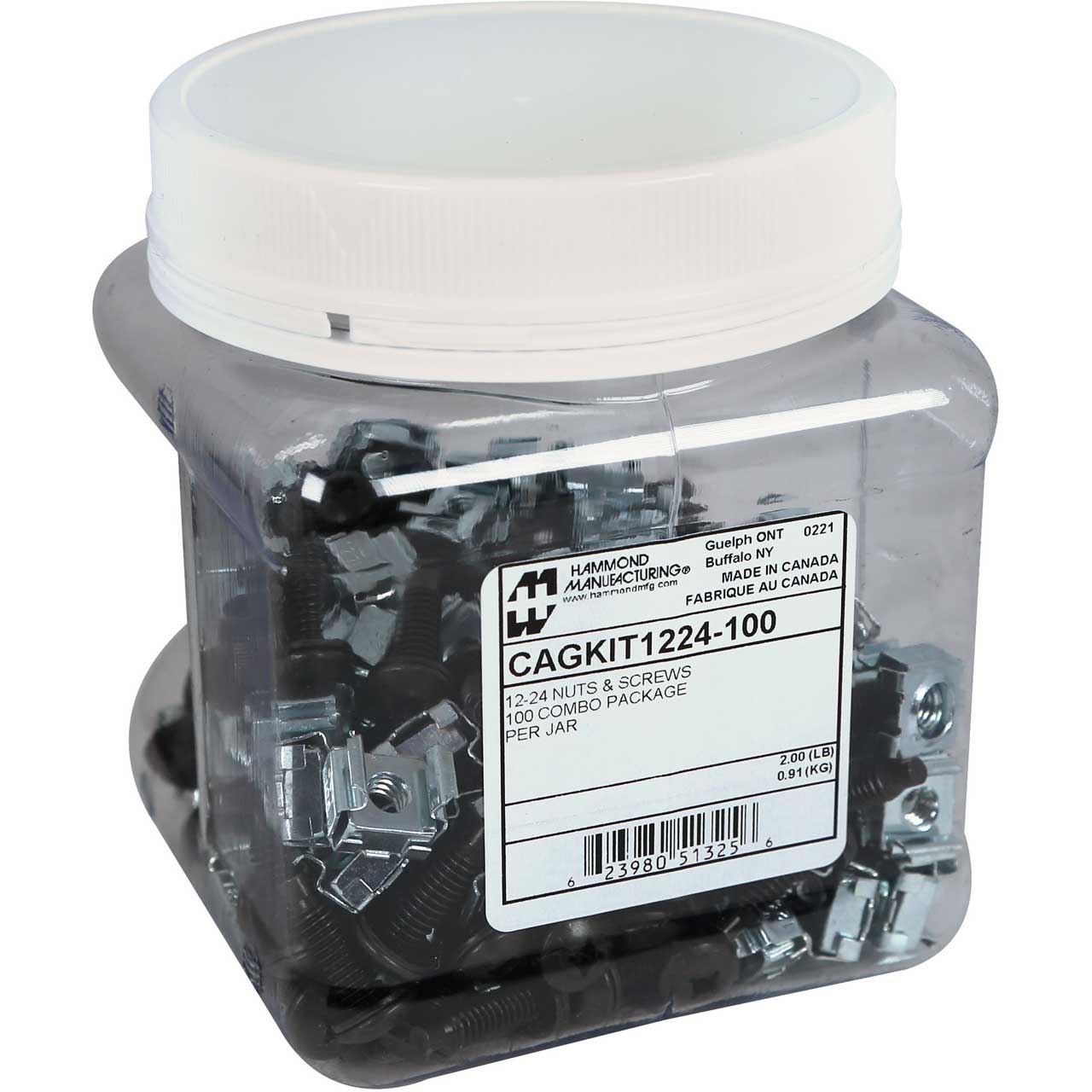 Hammond CAGKIT1224-100 12-24 Cage Nuts & Screws in Plastic Jar - 100/Pack CAGKIT1224-100