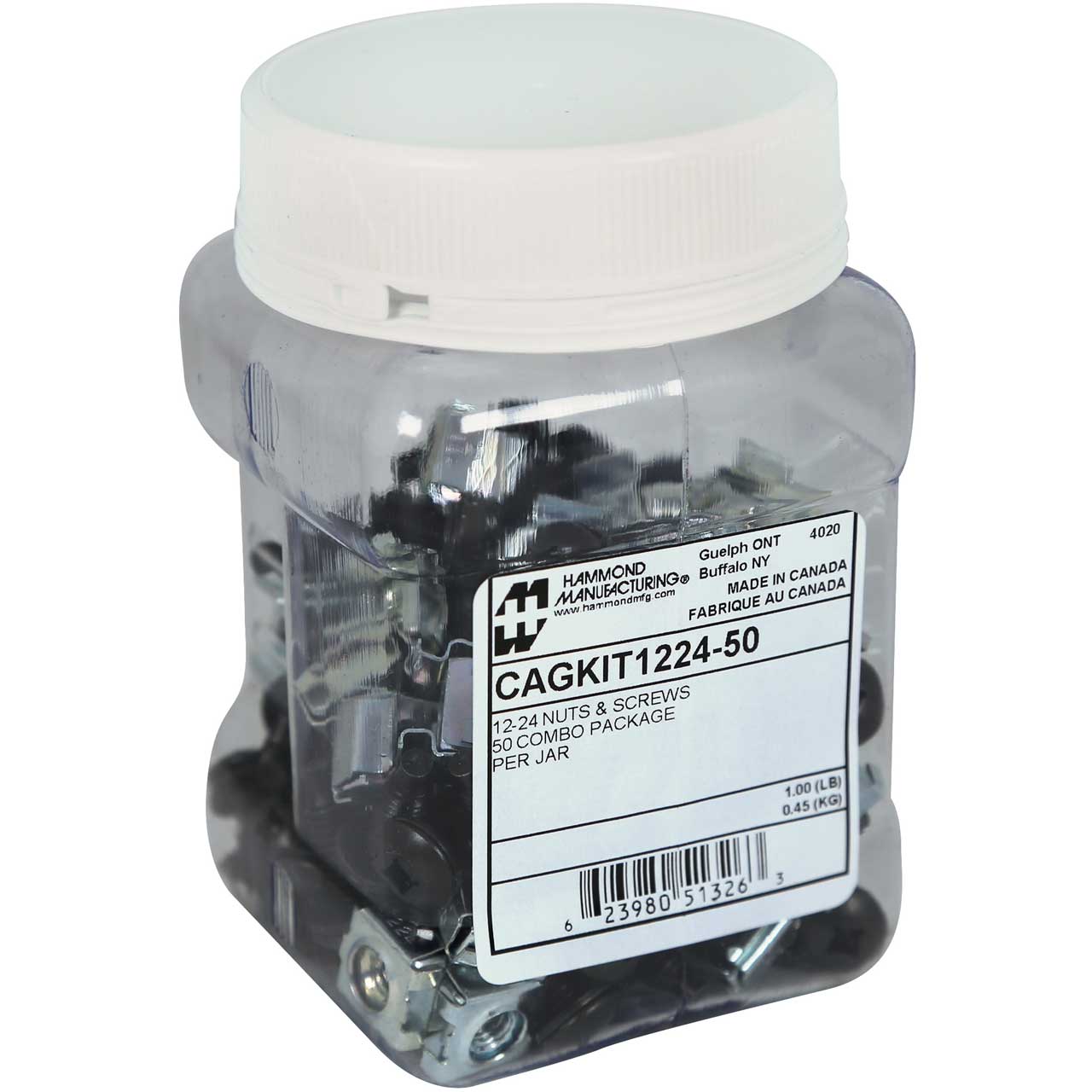 Hammond CAGKIT1224-50 12-24 Cage Nuts & Screws in Plastic Jar - 50/Pack CAGKIT1224-50