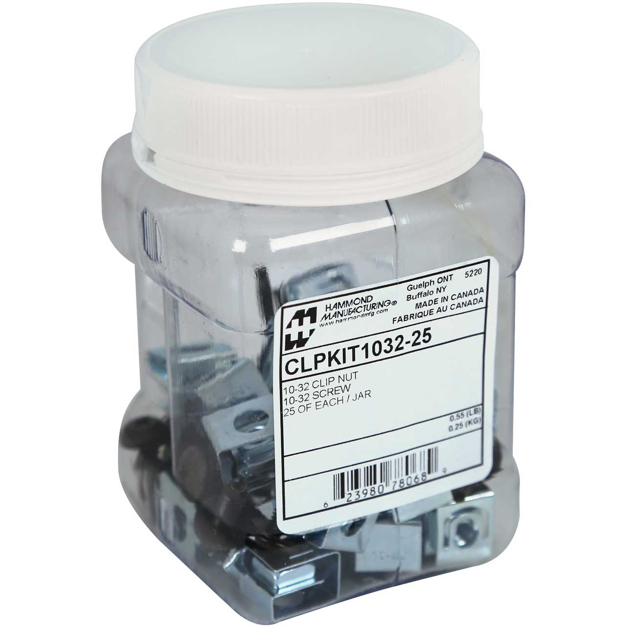 Hammond CLPKIT1032-25 10-32 Clip Nuts and Screws - 25 Pack in Plastic Jar CLPKIT1032-25
