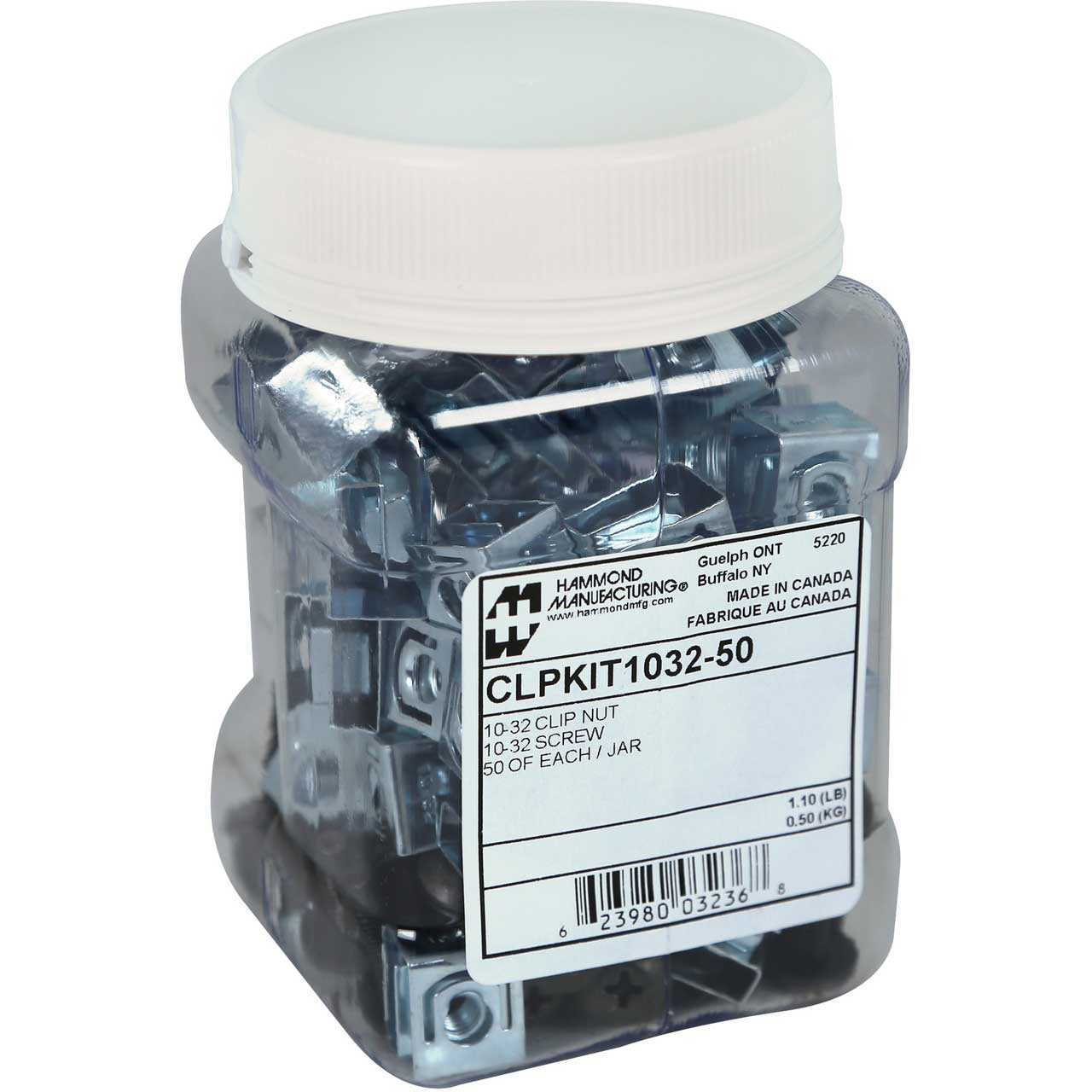 Hammond CLPKIT1032-50 10-32 Clip Nuts and Rack Screws - 50 Pack in Plastic Jar CLPKIT1032-50