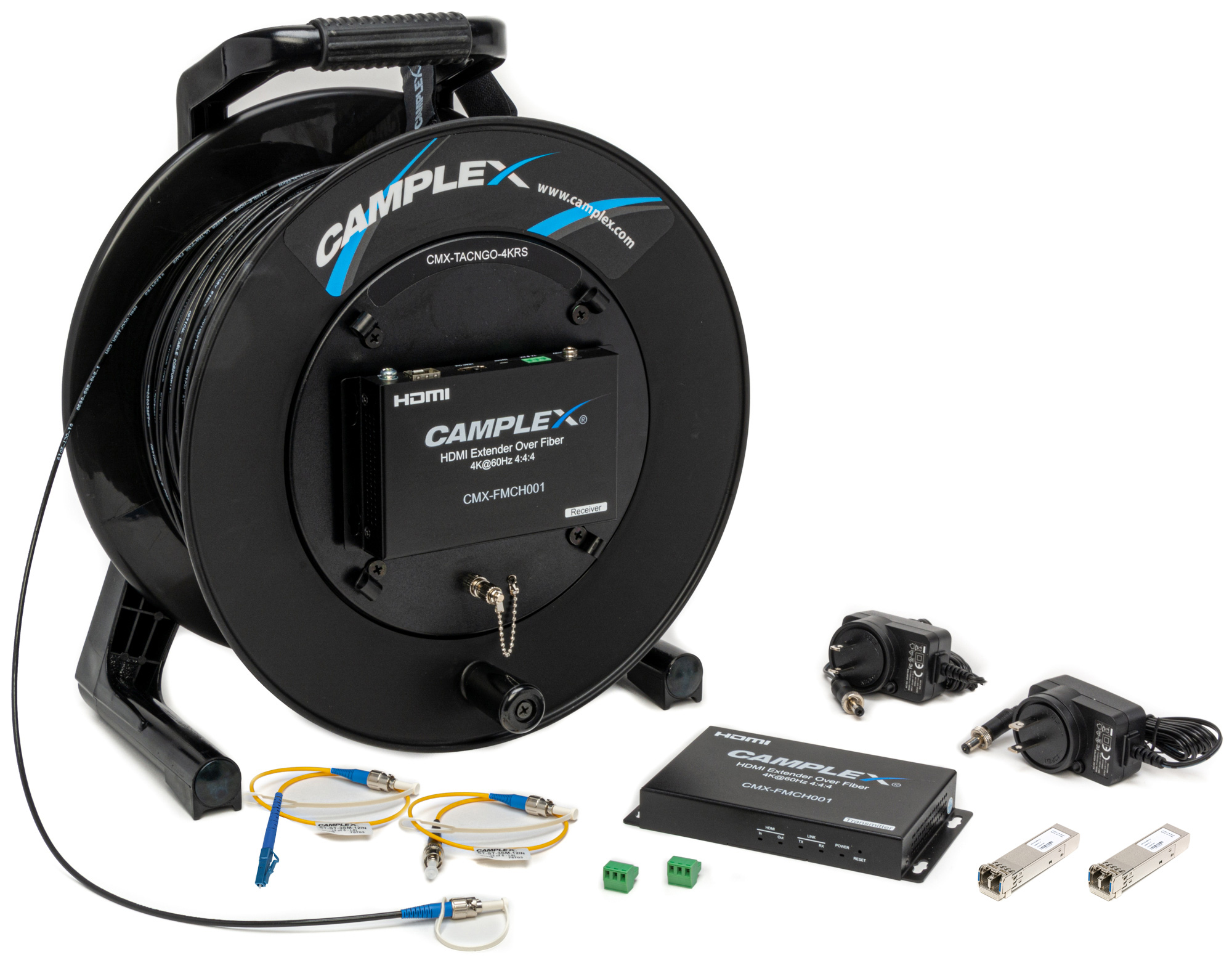 Camplex TACNGO-4KRS 4K HDMI 2.0 EDID & RS-232 Tactical Fiber Optic Cable  Reel Extender System - 1000 Foot