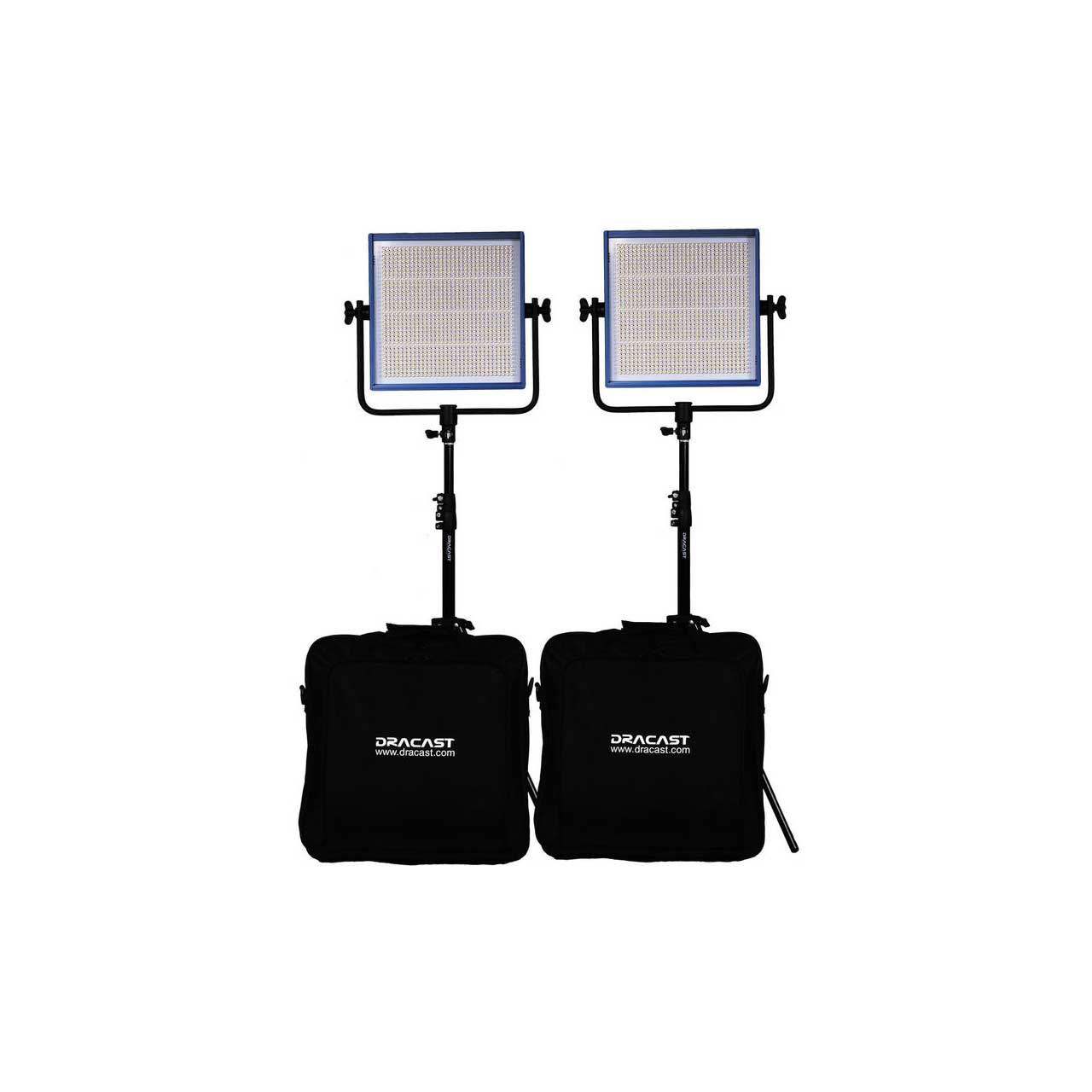 Dracast DR1000BCV2KQ LED1000 Pro Bicolor 2-Light Kit with V-Mount Battery Plates and Stands