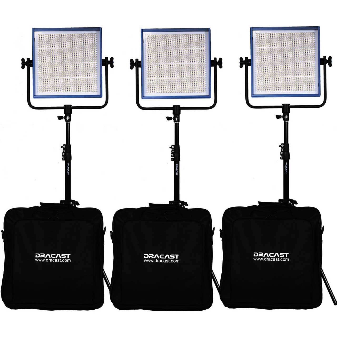 Dracast DRLK3X1000BQ LED1000 Pro Bi-Color LED3-Light Kit with Gold Mount Battery Plates and Stands