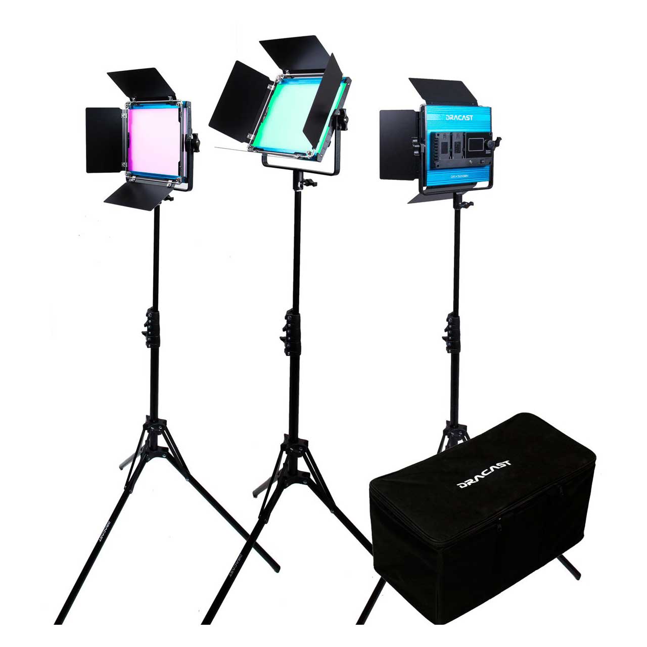 Dracast DRX3500RGBS RGB and Bi-Color LED Panel 3-Light KIT with Nylon Padded Travel Case DRX3500RGBS