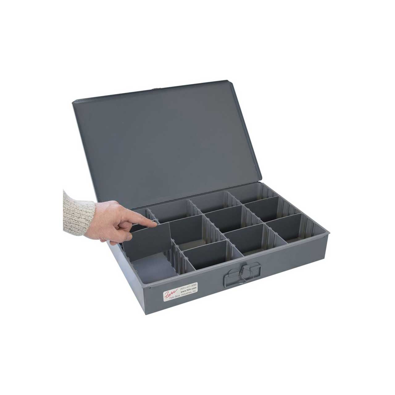 Fehr Brothers TSBOX-F Fehr Brothers Metal Organizer Storage Box with 8  Adjustable Dividers 18x12x3
