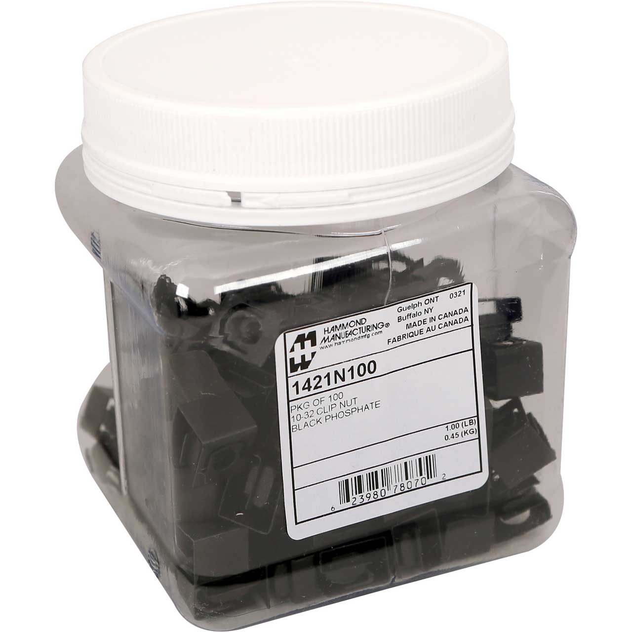 Hammond 1421N100 10-32 Clip Nuts - Black - 100 Pack in Plastic Jar 1421N100