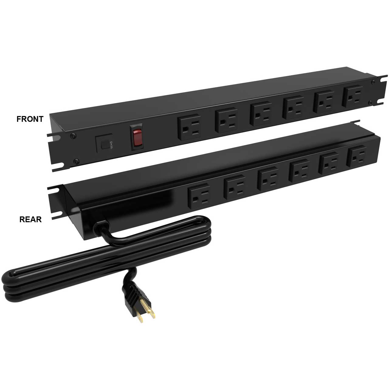 Hammond 1583T12A1BKX 19-inch Rack Mount Outlet Strip - 15A - 12 Outlets and 6 Foot Cord - Black 1583T12A1BKX