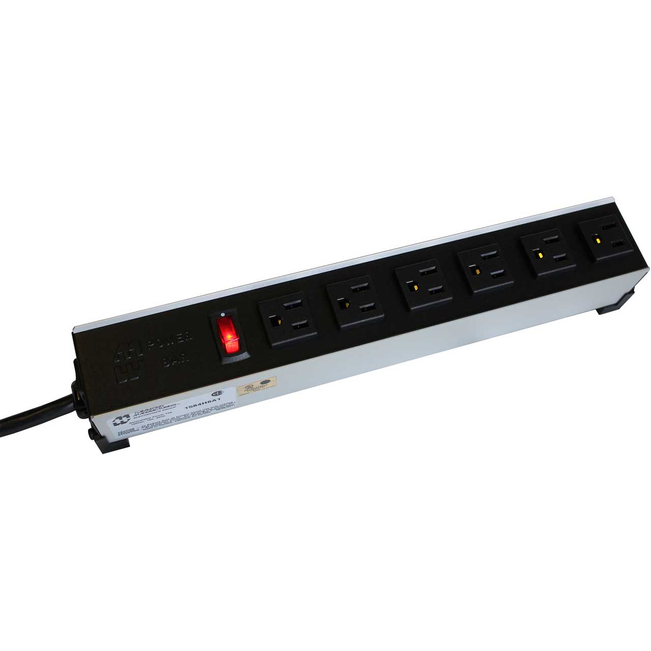 Hammond 1584H4A1 15A H.D. - 4 Outlet Strip w/ Switch - 6 Foot Cord - Outlets Front - Rocker Type On/Off Switch - Black HMND-1584H4A1