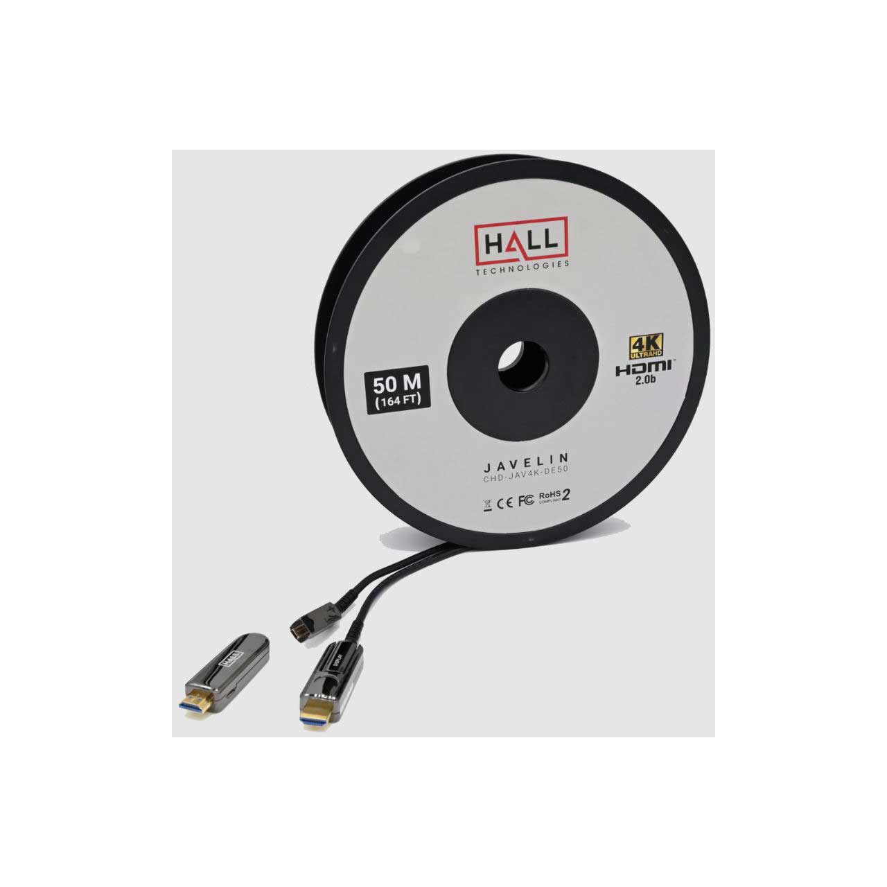 Hall Technologies CHD-JAV4K-DE15 4K Javelin Plenum Optical HDMI Cable with  Detachable Ends - 49 Foot/15 Meter