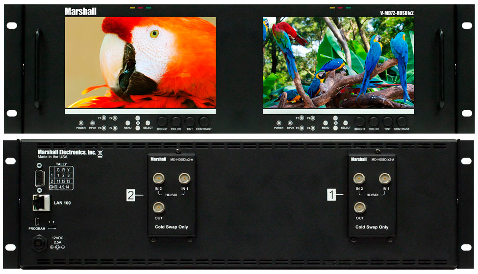 Marshall V-MD72-HDSDIx2 Dual 7 Inch LCD Rack Mount Monitor