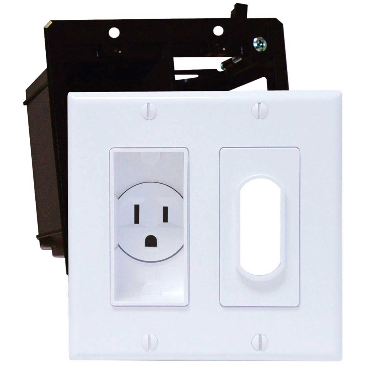 2-Gang EZ Mount Low Voltage Pass Through Audio Video Cable Recessed Wall Plate 