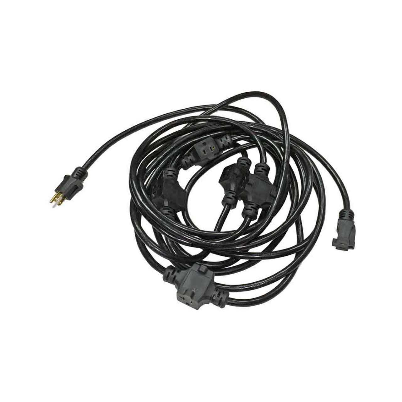 Milspec D19006738 12/3 SJTW Multi Outlet Extension Cord with 5 In-Line  15/20A Duplex - Black - 30 Foot