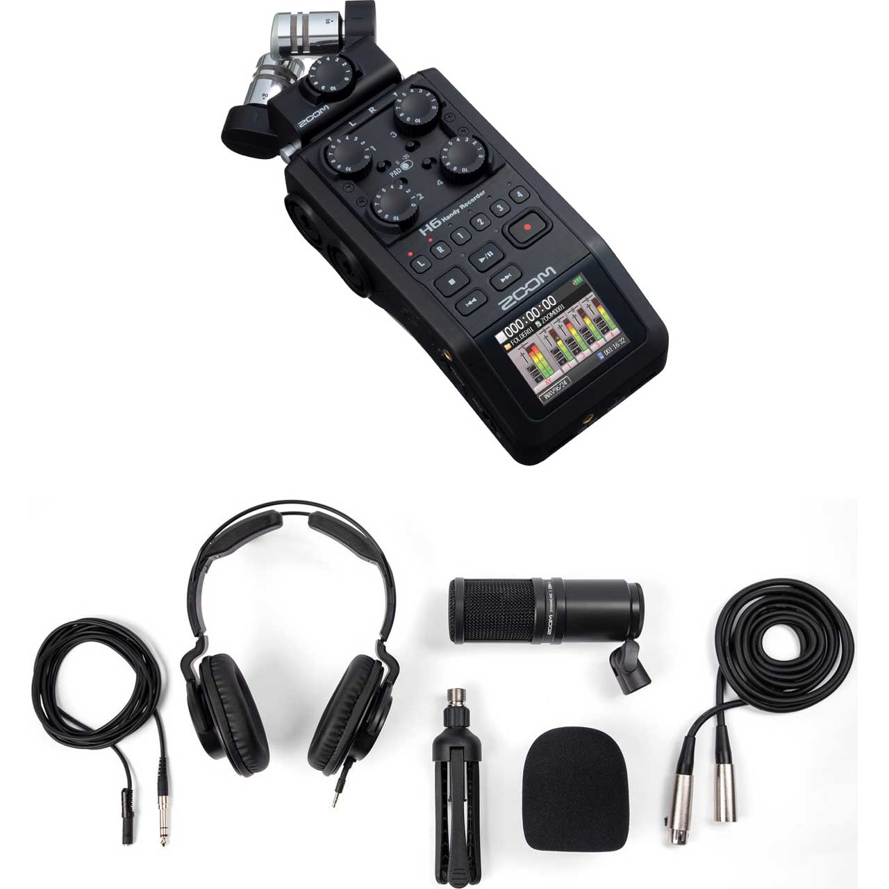 Zoom H6 All Black 6-Track Portable Recorder, Stereo Microphones, 4 XLR/TRS  Inputs, Records to SD Card, USB Audio Interface, Battery Powered