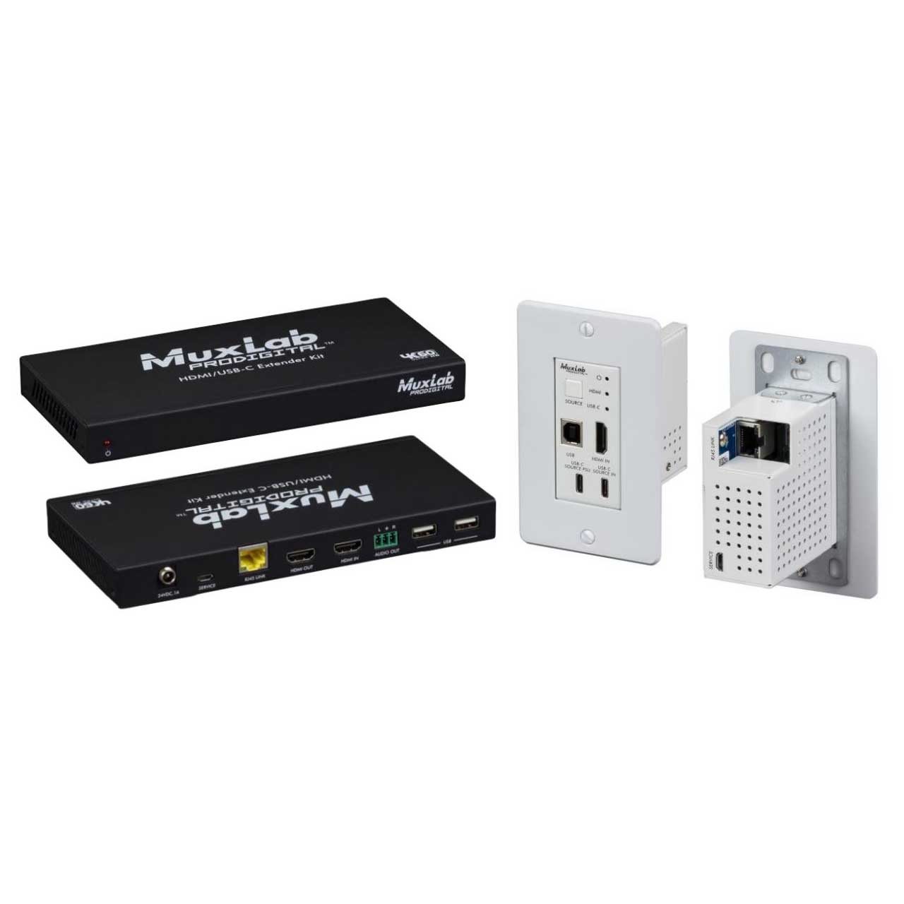 Muxlab 500452 4K / 60 HDBaseT HDMI / USB-C KVM Extender Kit with Wallmount Brackets MUX-500452