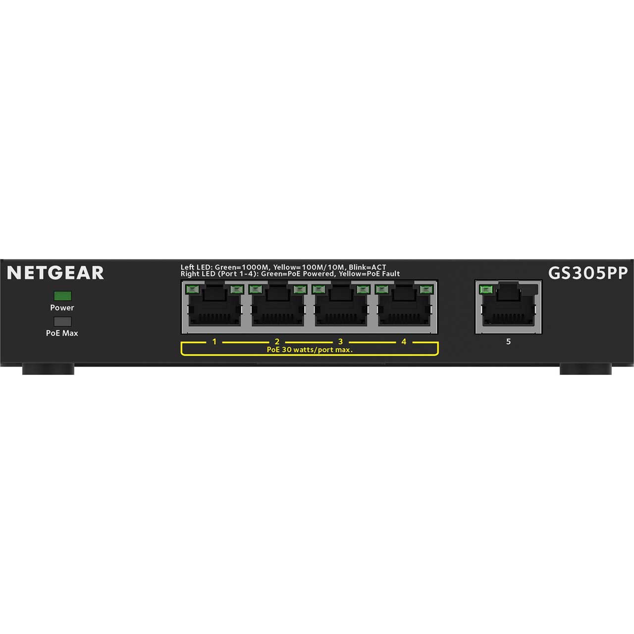 NETGEAR 5-Port Gigabit Ethernet Unmanaged PoE Switch (GS305PP) - with 4 x  PoE+ @ 83W, Desktop or Wall Mount