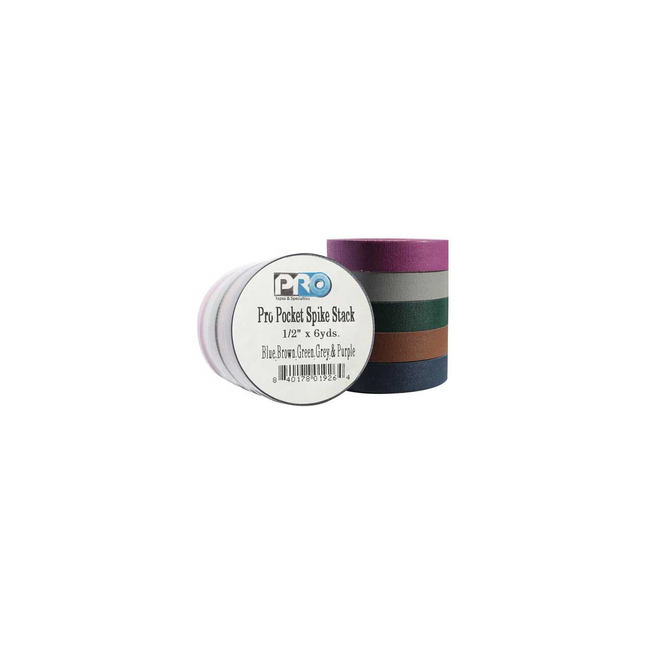 Pro Tapes 001UPCSPIKE6MDRK Pro Pocket Spike 1/2 x 6 Yards - Stack of Purple/Grey/Green/Brown/Blue - 5 Pack