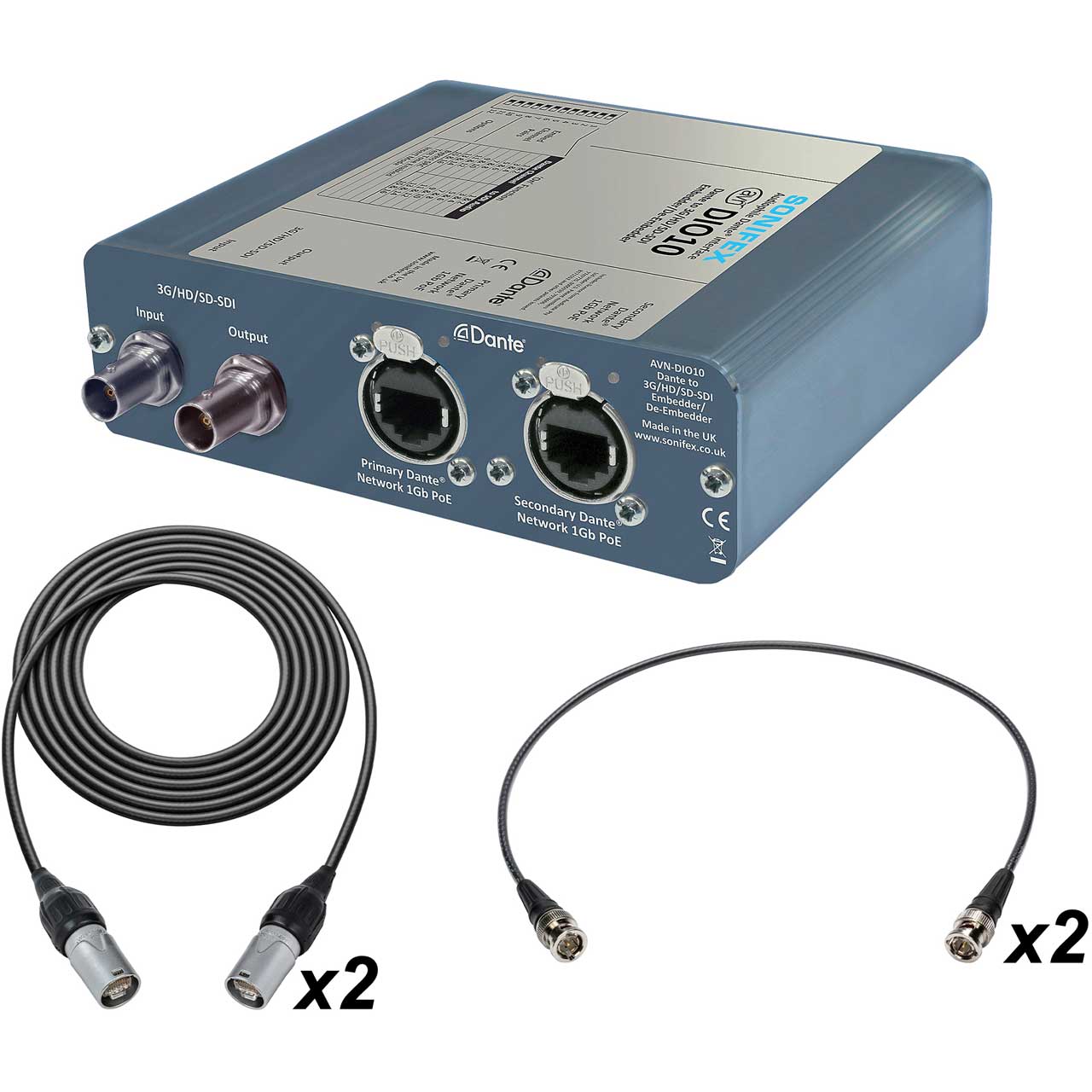 Sonifex AVN-DIO10 Dante to SDI Embedder/De-embedder Kit with SDI and Ethercon Cables AVNDIO10-KIT