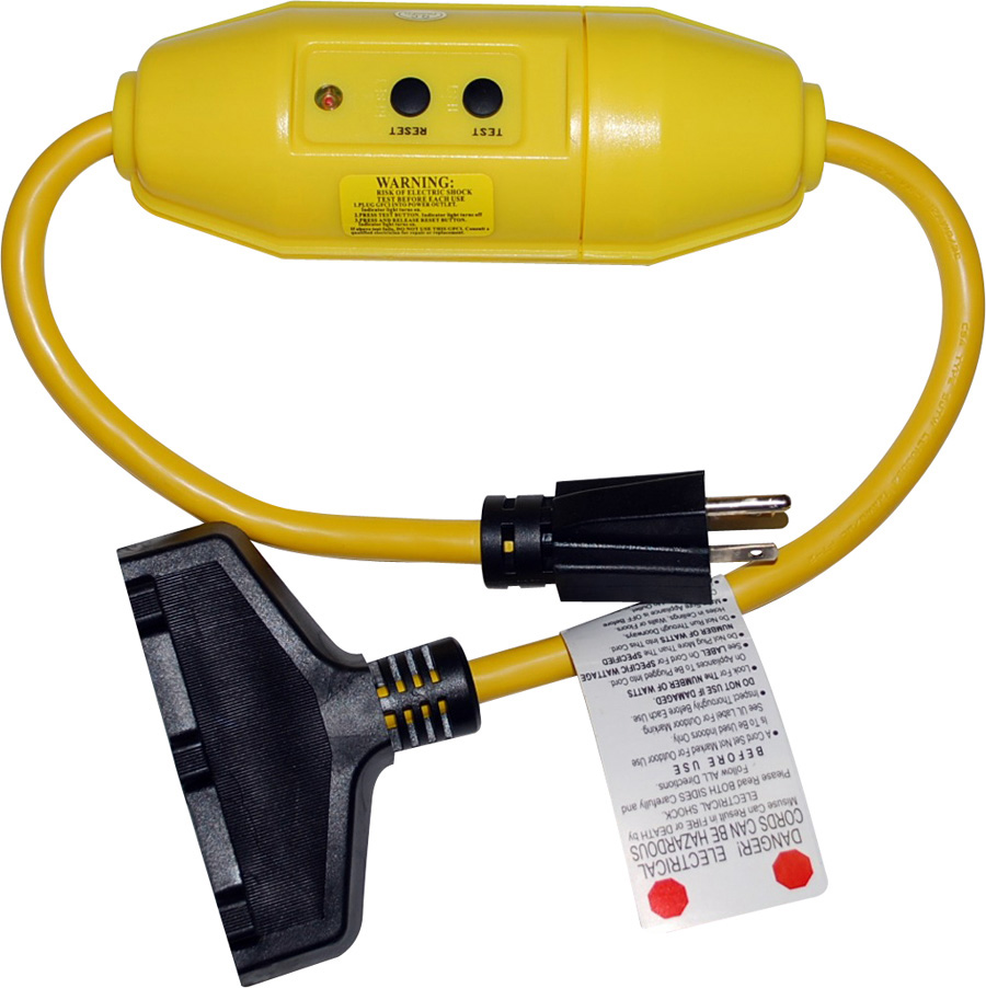 3 Foot 12/3 SJTW InLine Triple Tap with GFCI Plug 125V 15A