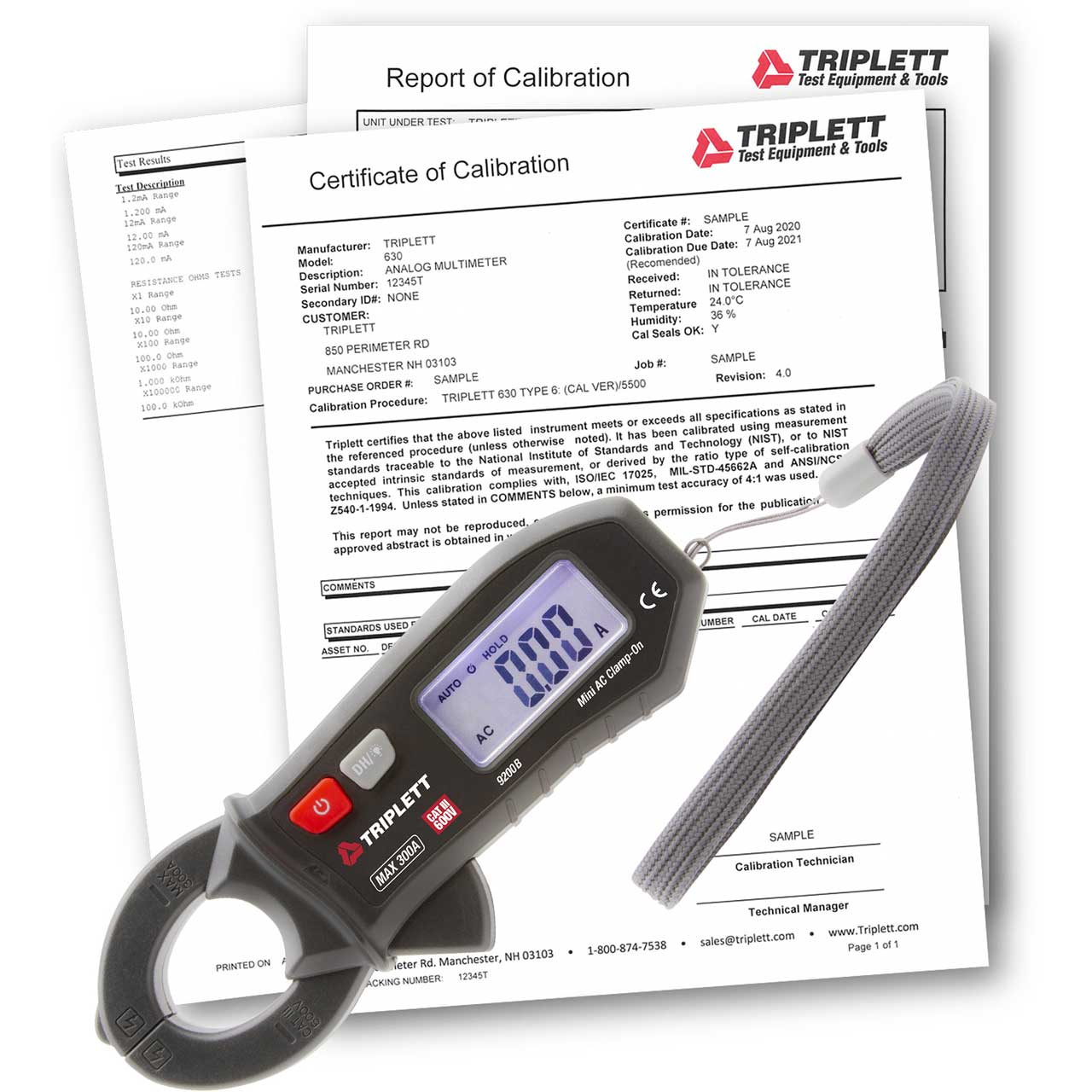 Triplett 9200B-NIST 300A True RMS AC Mini Clamp Meter with Cert of Traceability to NIST