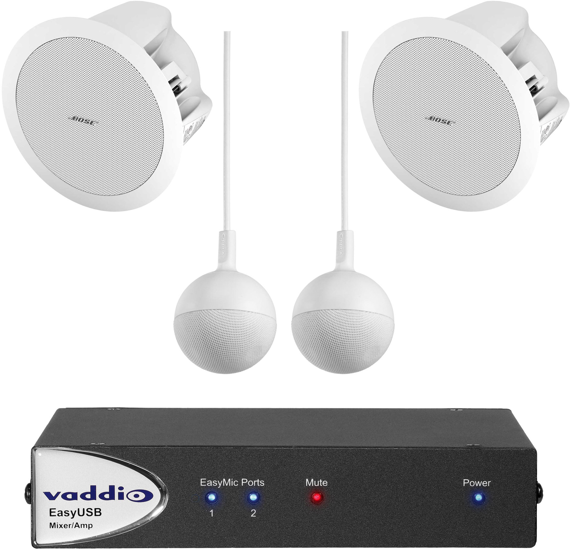 Atticus Diagnose Rød Vaddio 999-86400-000 EasyTALK USB Audio Bundle - One EasyUSB Mixer/Amp -  Two White CeilingMICs - Two White Bose DS-16s