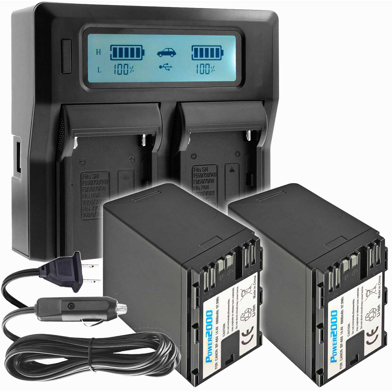 Vidpro Power2000 Model ACD-7992BC Dual Bay LCD Charger for Canon BP-A60 with 2 x Li-Ion Batteries and Charger ACD-7992BC