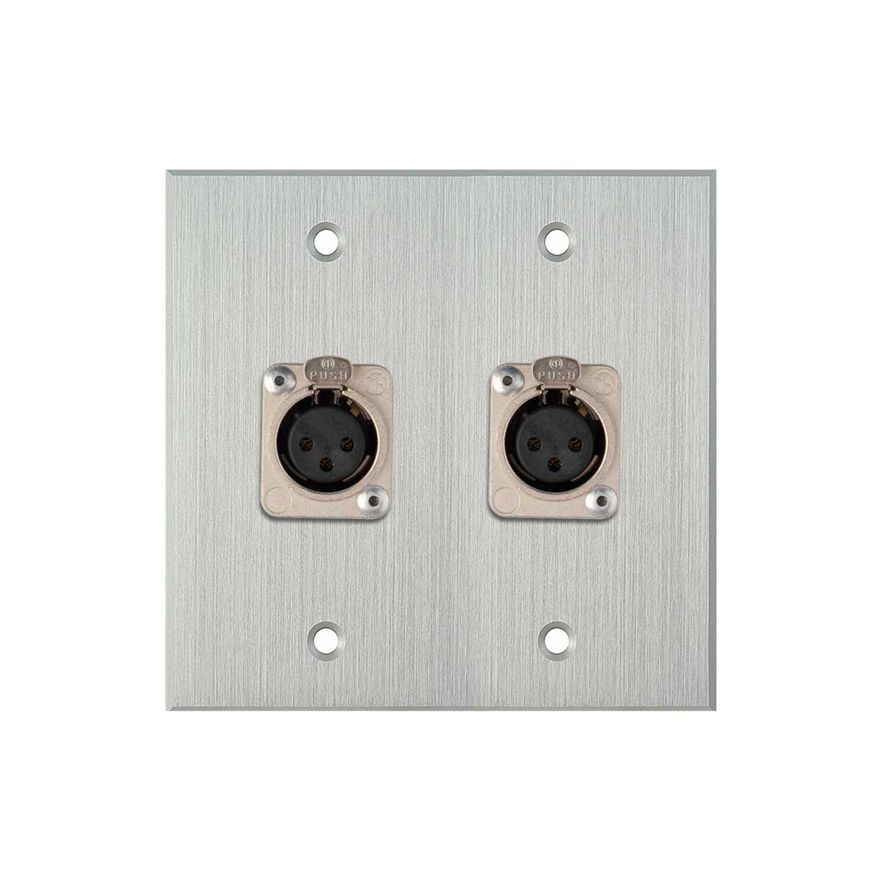 My Custom Shop WPCA-2110 2-Gang Clear Anodized Wall Plate w/ 2 Neutrik Latching 3-Pin XLR-Fs  WPCA-2110