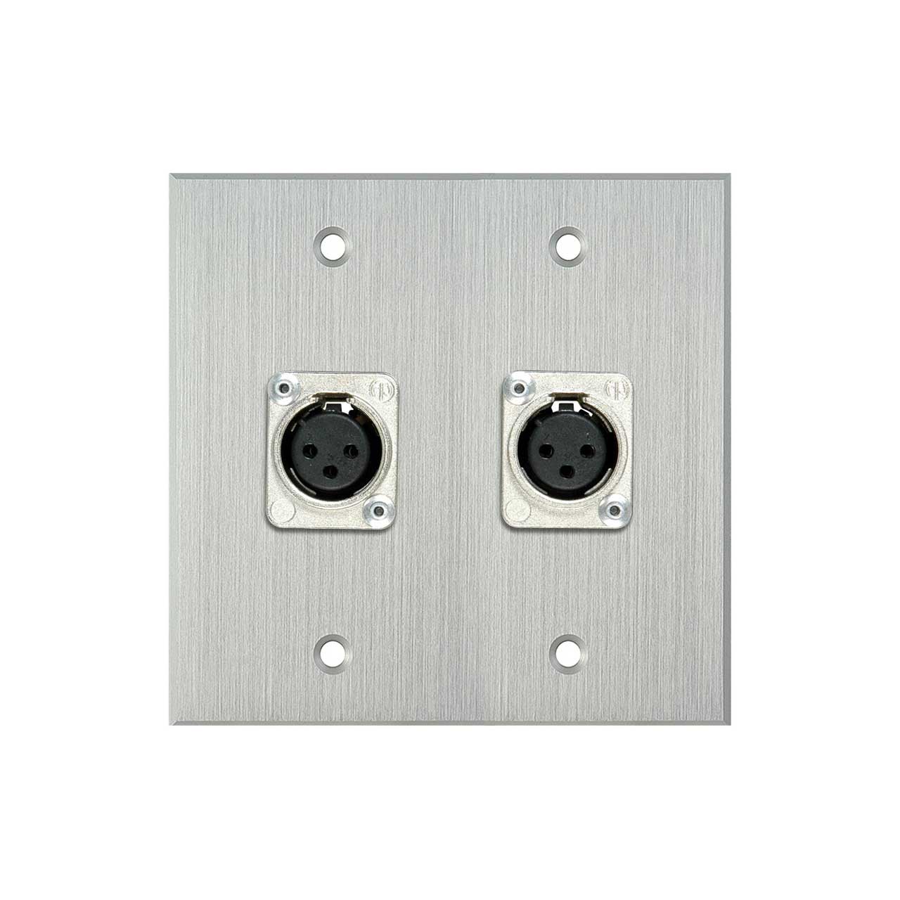 My Custom Shop WPCA-2112 2-Gang Clear Anodized Wall Plate w/ 2 Latchless 3-Pin XLR Females  WPCA-2112