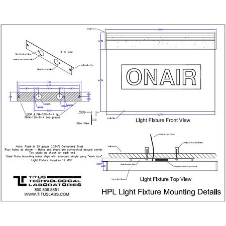 Titus HPL RECORDING Hanging Plexiglas Light fixture - 12 VDC Red LED