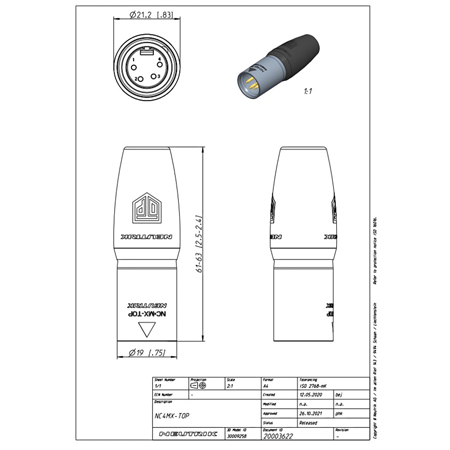 NEUTRIK NC4MX-TOP - IP65 4-Pin Male XLR Cable Connector for Outdoor Use ...