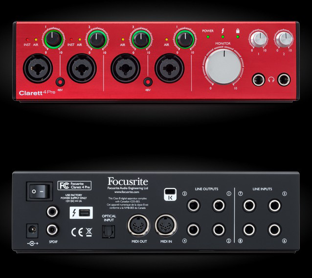 Focusrite Clarett 4Pre 18x8 Thunderbolt Interface with 4 Mic Preamps