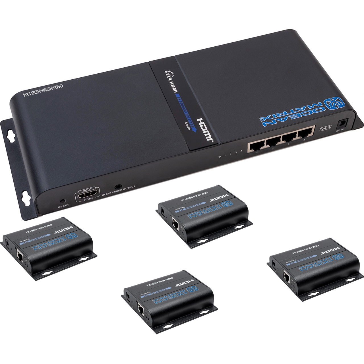 Ocean Matrix OMX-HDMI-HDB1X4 1x4 HDMI Extender Splitter Set - 1080p60 up to  120m Over CAT5/5e/6