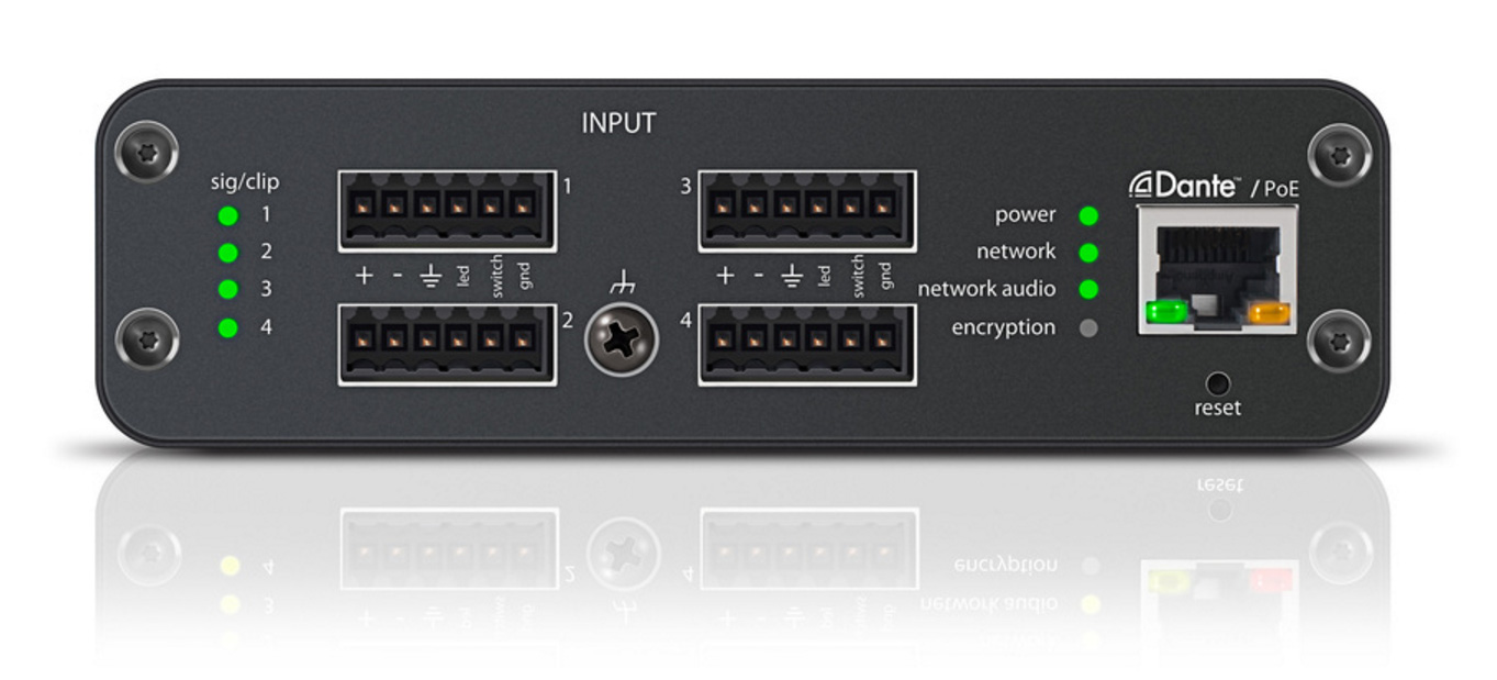 Shure ai4in block 4 channel dante mic line audio network interface in