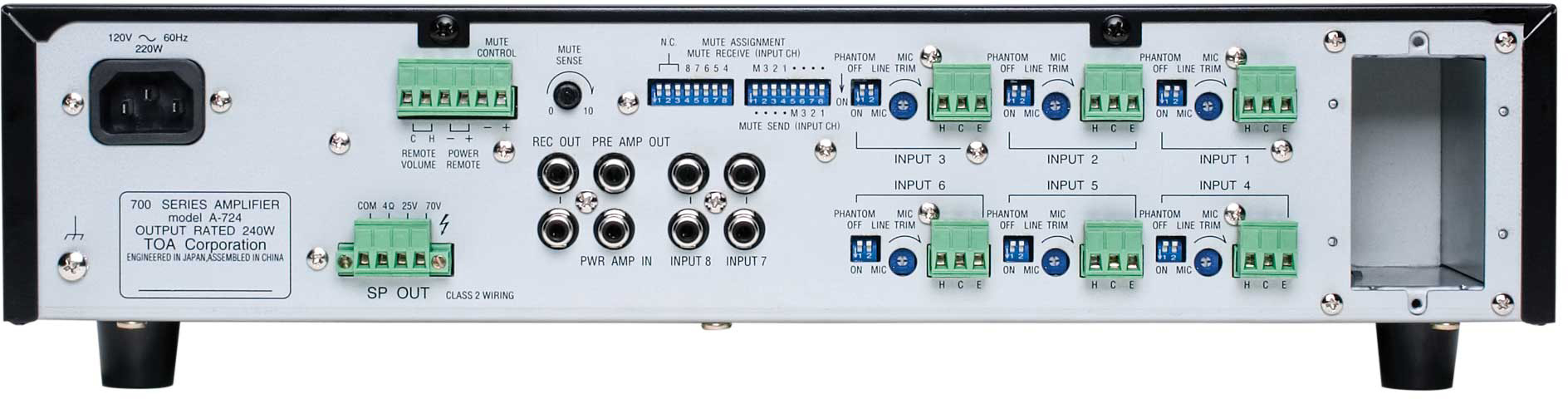 TOA A-706 60W Mixer Amplifier w/6 Mic/Line Aux and Module Slot 2RU