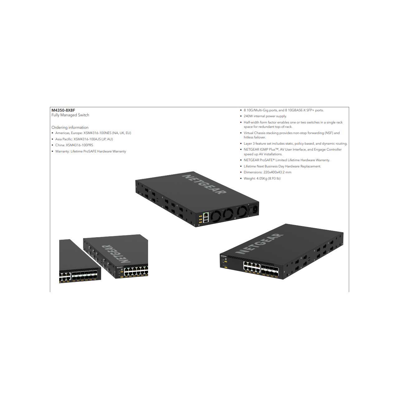 Netgear AV Line M4350 Series XSM4316 8x10G/Multi-Gig and 8xSFP+ Fully ...