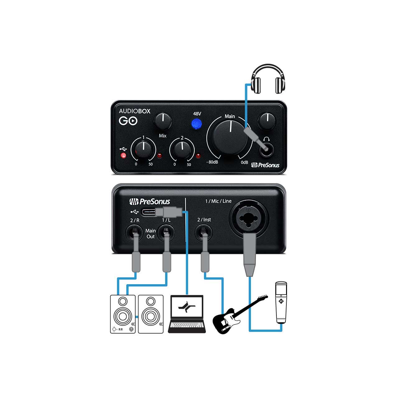 PreSonus Audiobox GO with M7 Microphone and Eris E4.5 Studio