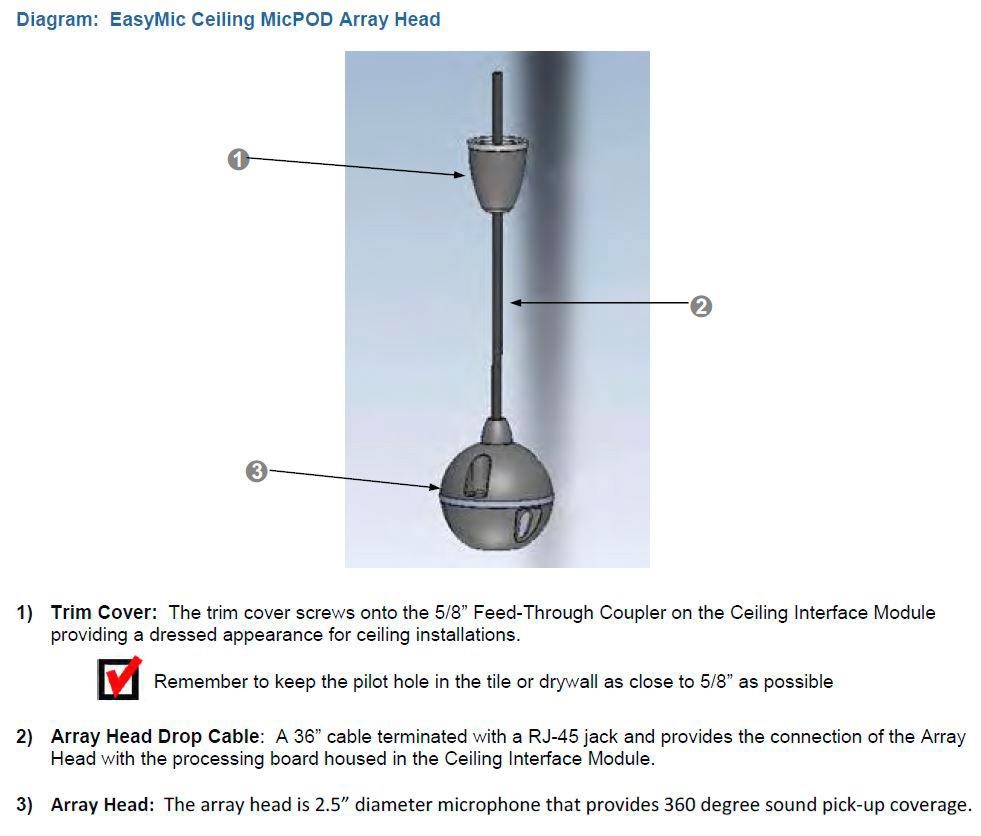 Vaddio 999-8510-000 EasyMic Ceiling MicPOD - White Version