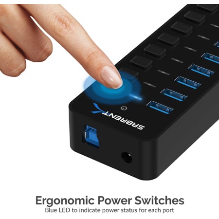 Sabrent HB-B7C3 60W 7-Port USB 3.0 Hub with 3 Smart Charging Ports and ...