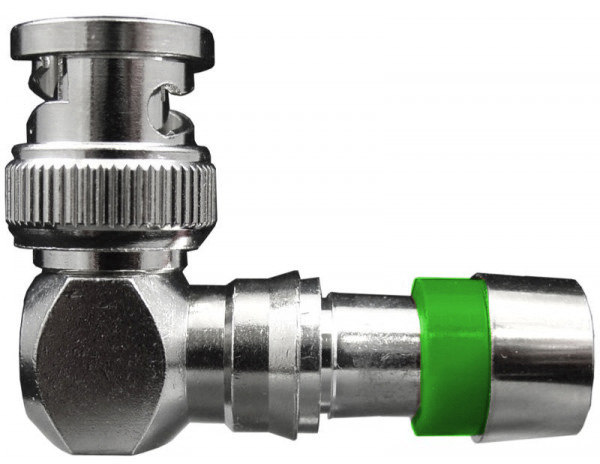 ICM FSBNC6URA RG6/6 Quad BNC Right Angle Connector (Green) 25pk