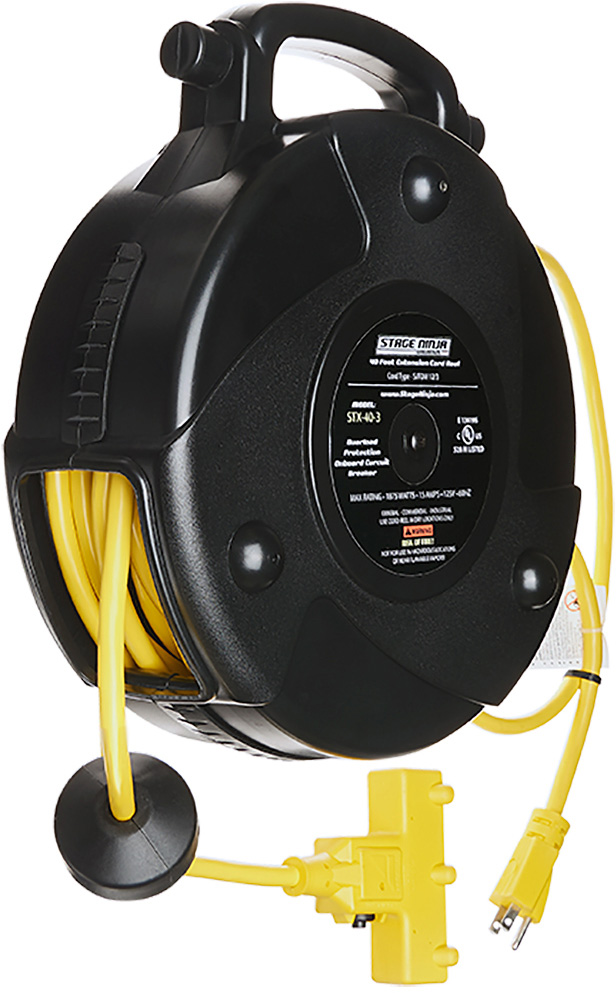 Stage Ninja STX-40-3 40 ft Retractable Power Reel With 3-Tap Head and