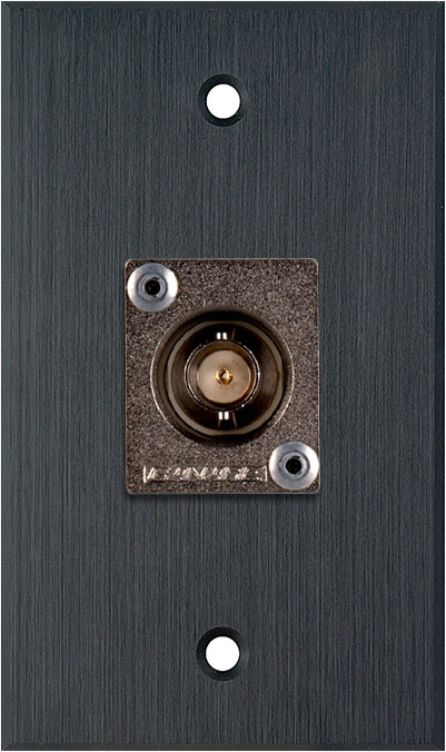 1G Black Anodized Aluminum Wall Plate w/1 Canare BCJ-JRU BNC Feed-Thru