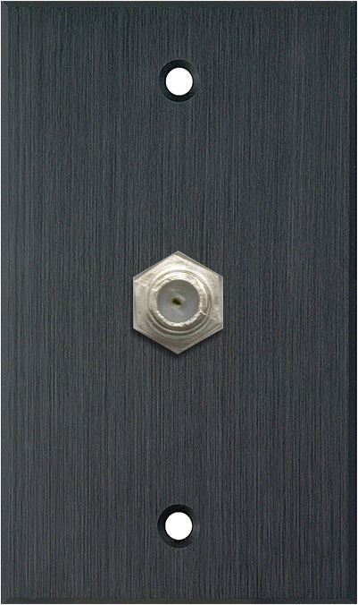 1G Black Anodized Aluminum Wall Plate w/1 Coax F Connector Feed-Thru