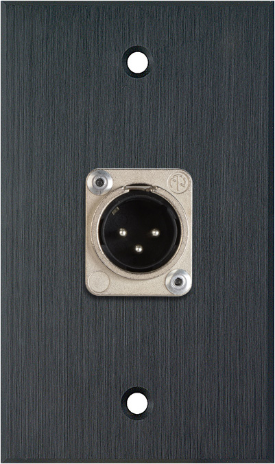 1G Black Anodized Aluminum Wall Plate with 1 Neutrik 3-Pin XLR Male
