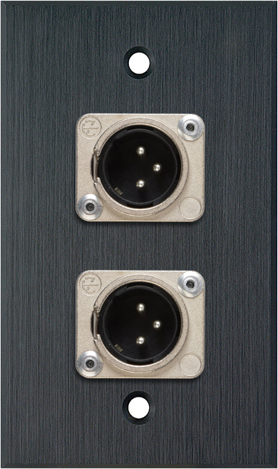1G Black Anodized Wallplate w/2 Neutrik 3-Pin XLR-M Connectors