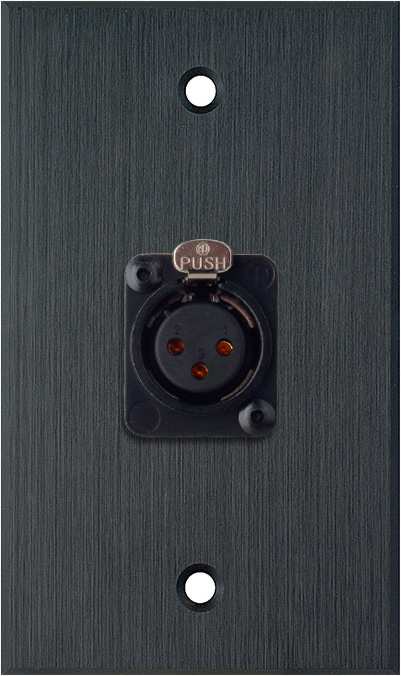 1G Black Anodized Aluminum Wall Plate w/Neutrik XLR-F-Terminal Block
