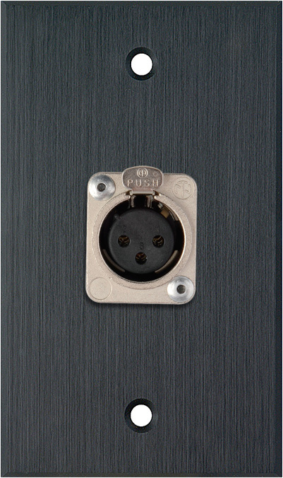 1G Black Anodized Wallplate w/1 Neutrik 3-Pin XLR-F Connector