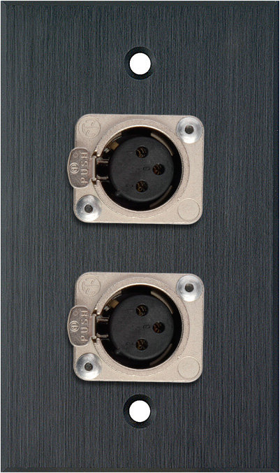 1G Black Anodized Wallplate w/Two 3-Pin Female XLR to Terminal Block