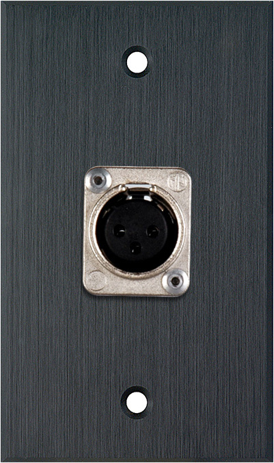 1G Black Anodized Aluminum Wall Plate with Latchless 3-Pin Female XLR