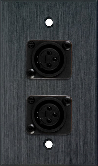 1G Black Anodized Aluminum Wall Plate w/2 Latchless 3-Pin Female XLRs