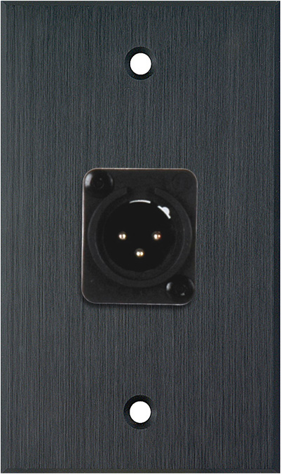 1G Black Anodized Aluminum Wall Plate with Plastic 3-Pin Male XLR